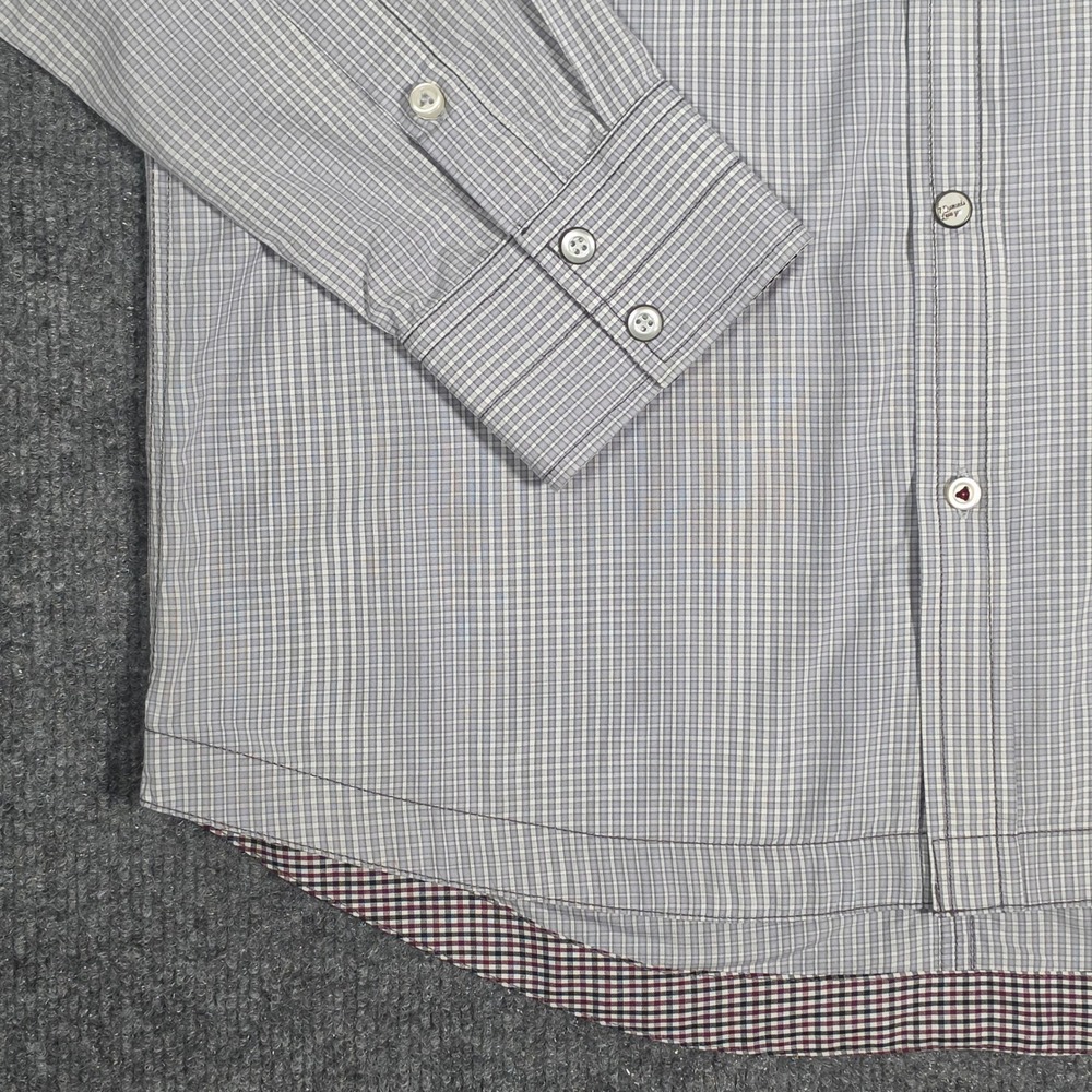 7 Diamonds Mens Grey Micro Check Western Button Down Shirt Med Embroidered Yoke - Picture 7 of 10